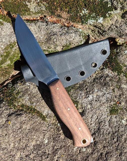 EDC knife with wood handle and kydex sheath