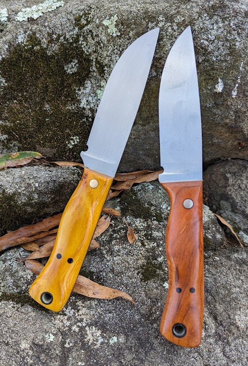 These 2 outdoor knives with Osage Orange and Walnut wood handles are perfect for the hunter or avid outdoorsman.  Handles also available in Micarata