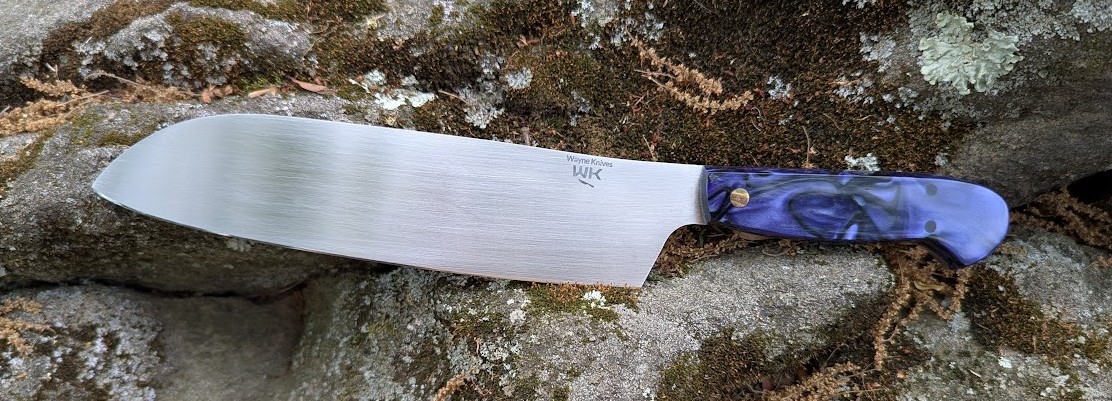 Santouka chef's knife with cosmic blue/purple kirnite handle