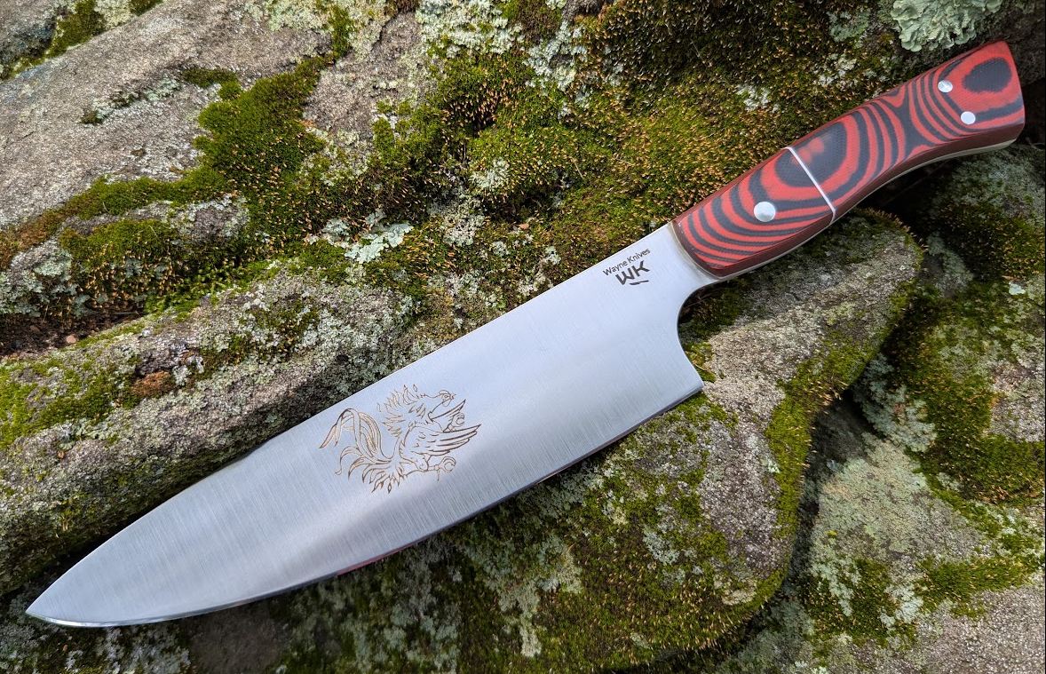 8 inch custom engraved chef's knife with G10 handle